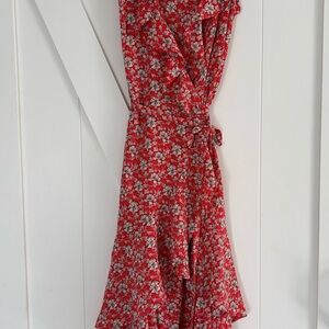 Max Studio Red Floral Wrap Dress Size L